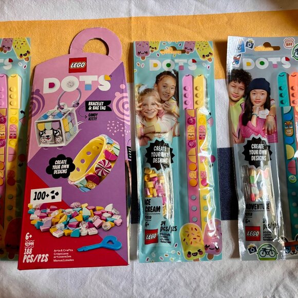 SET OF 4 LEGO DOTS: 2 x Ice Cream, 1 Adventure Bracelets & Candy Kitty Bag combo - Picture 1 of 2